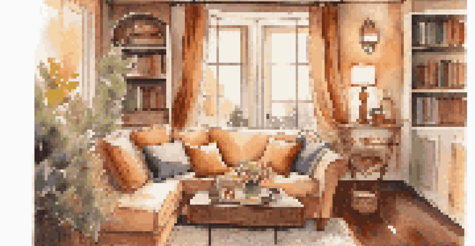 A cozy reading nook in a luxurious home with pillows, candles, and flowers.