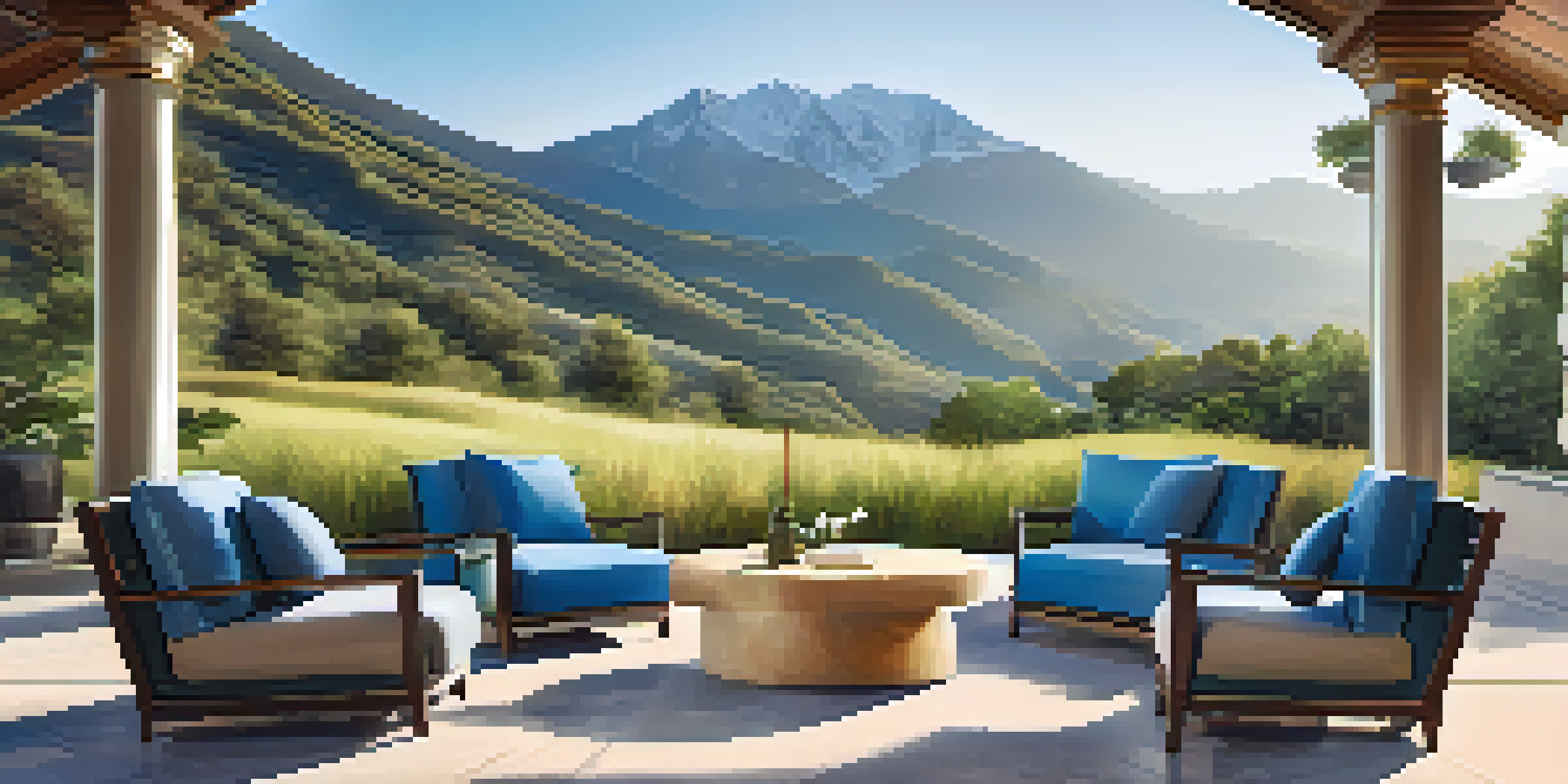 A picturesque mountain retreat featuring an elegant outdoor meeting area surrounded by nature.