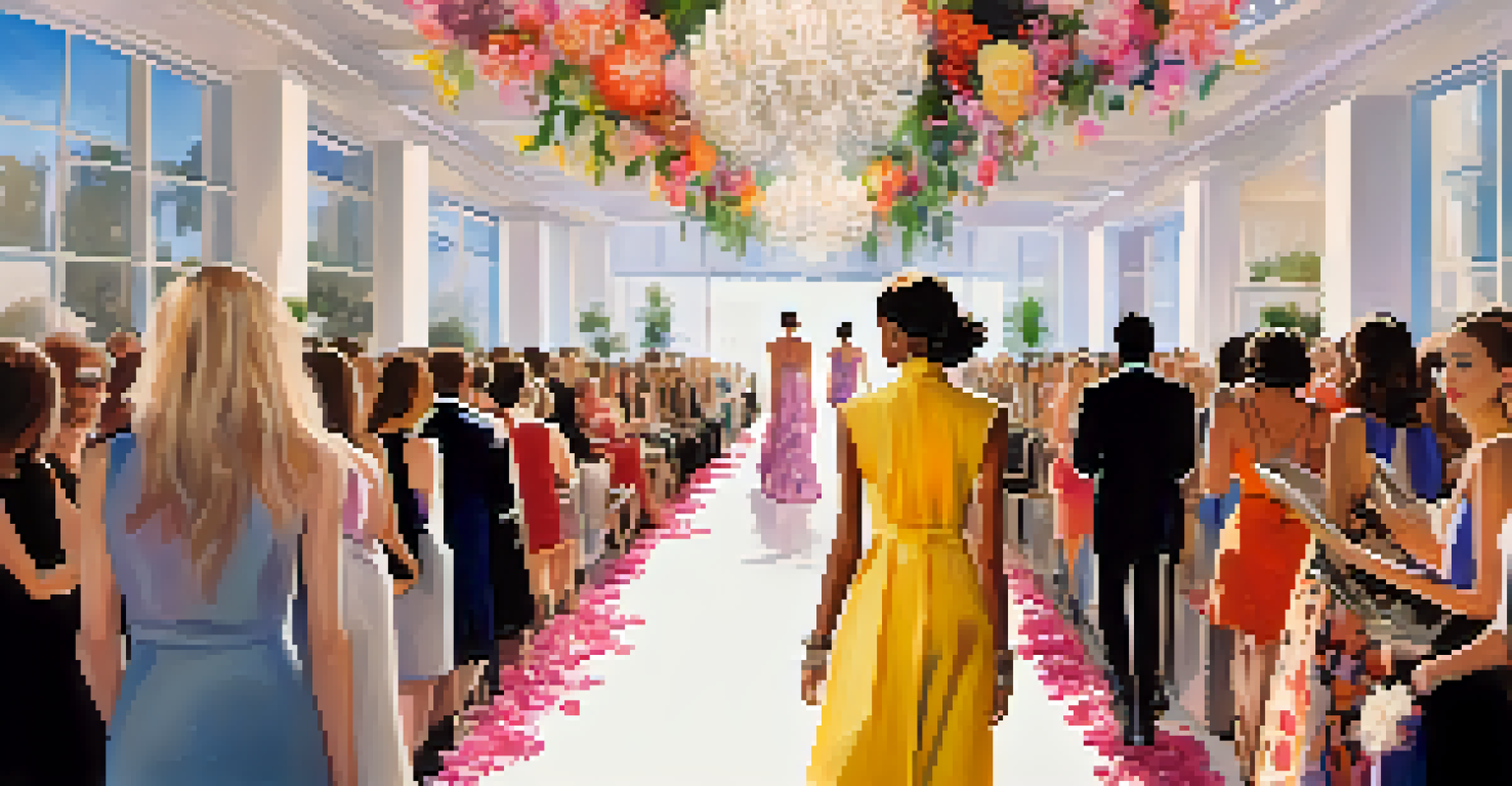 A fashion show at a charity event with models on the runway and a captivated audience in stylish outfits.