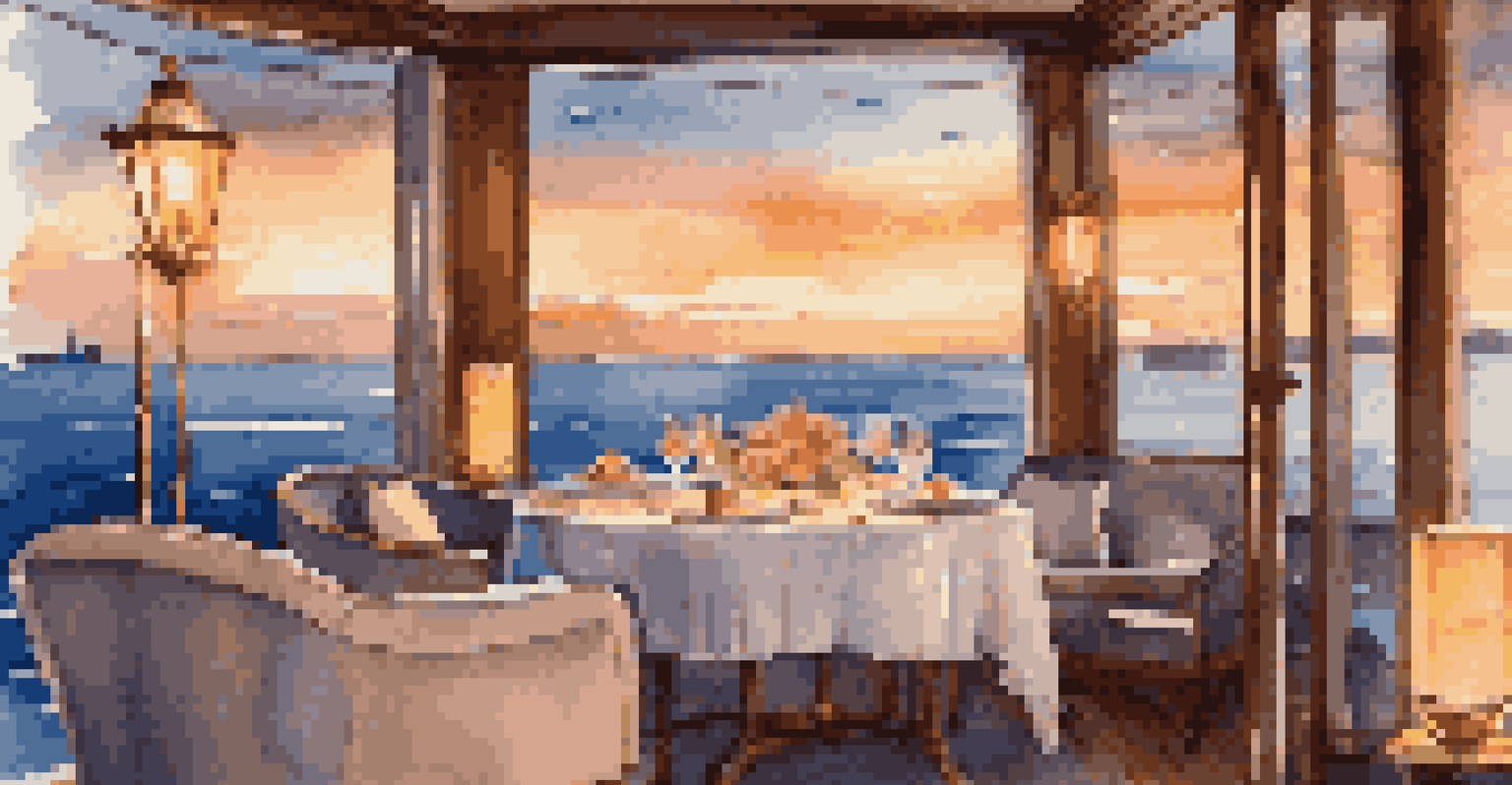 A private yacht at sunset with a luxurious dining setup on the deck, surrounded by flowers and glowing lanterns.