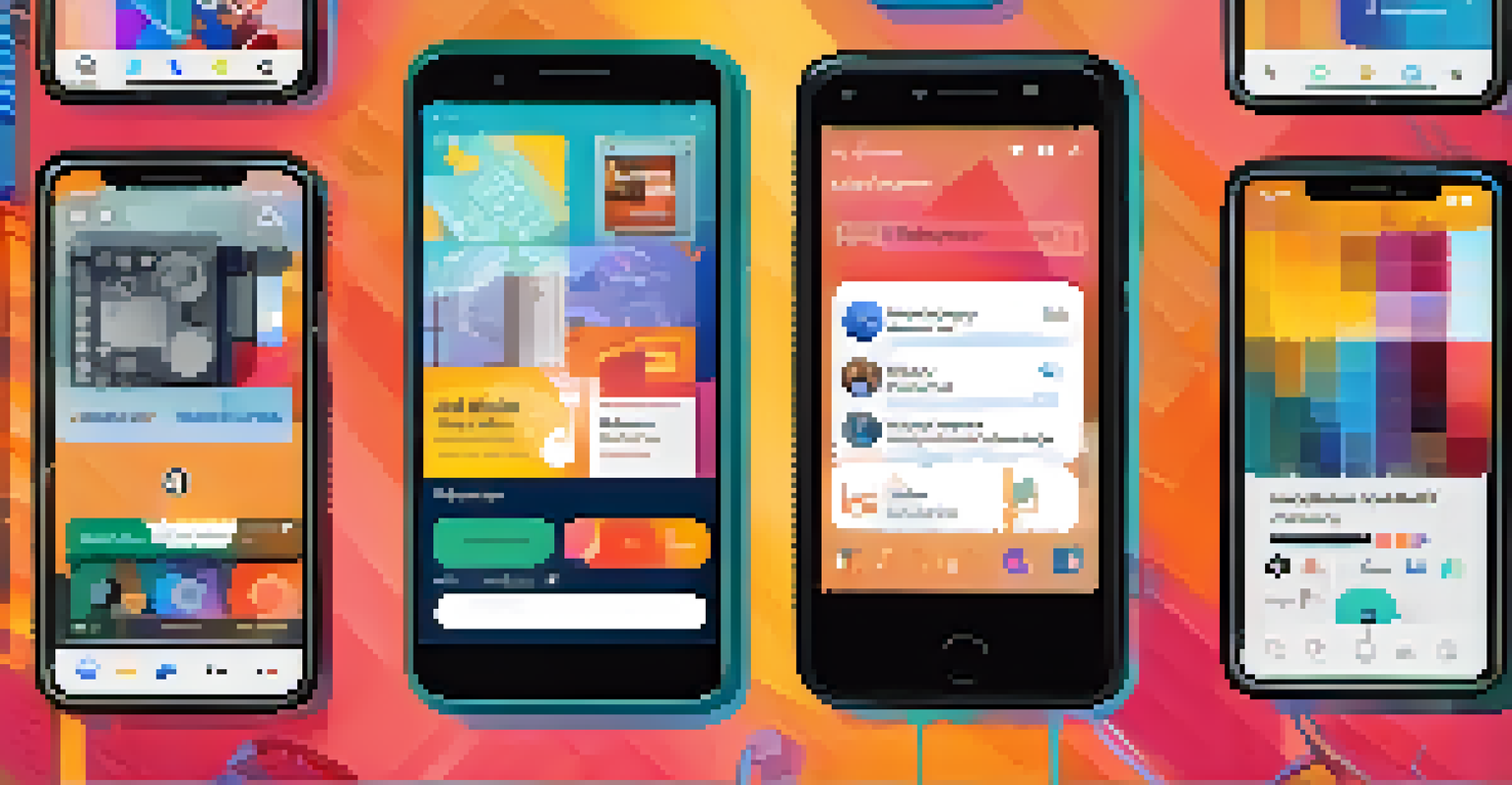 A smartphone showing a podcast app with icons of different themes around it.