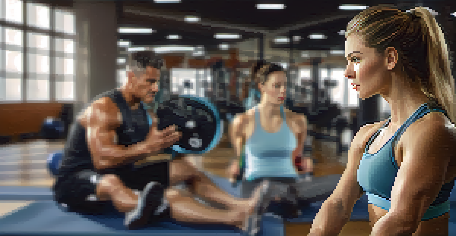 Close-up of a fitness instructor demonstrating an exercise to a client in a private training session within a modern gym.