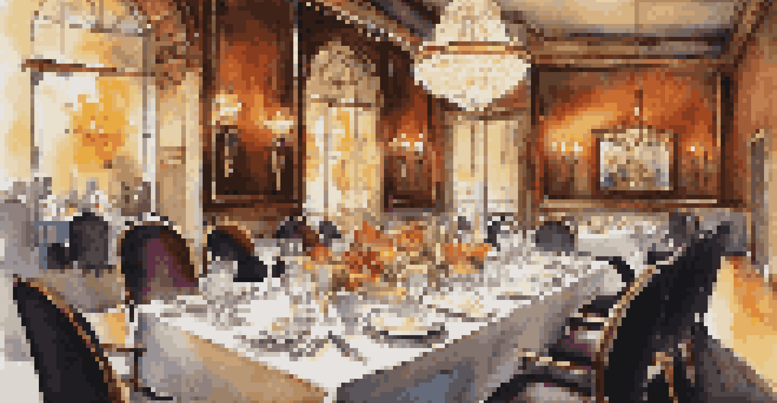 An elegantly set dining table in a high-end restaurant, showcasing exquisite dishes and soft candlelight.