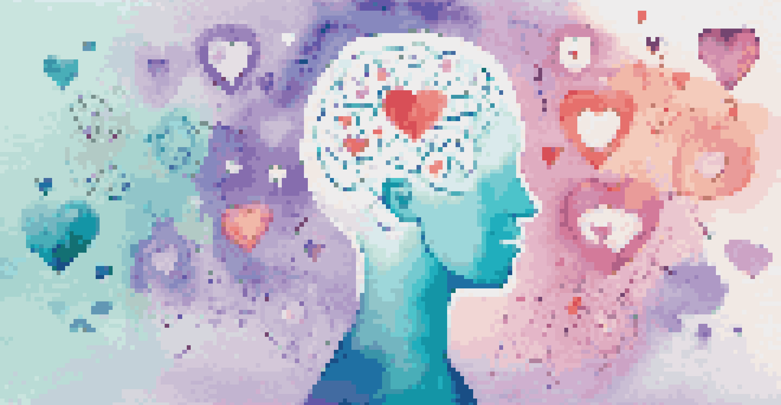 An abstract image representing emotional intelligence with colorful symbols around a human silhouette.