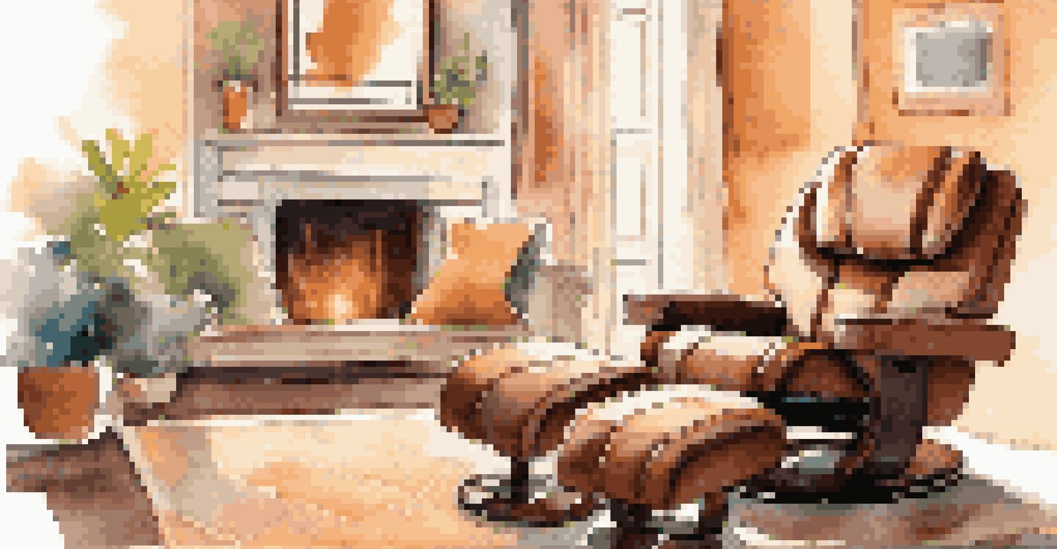 A warm and inviting living room featuring a luxurious massage chair and a handheld massager, creating a relaxing atmosphere.