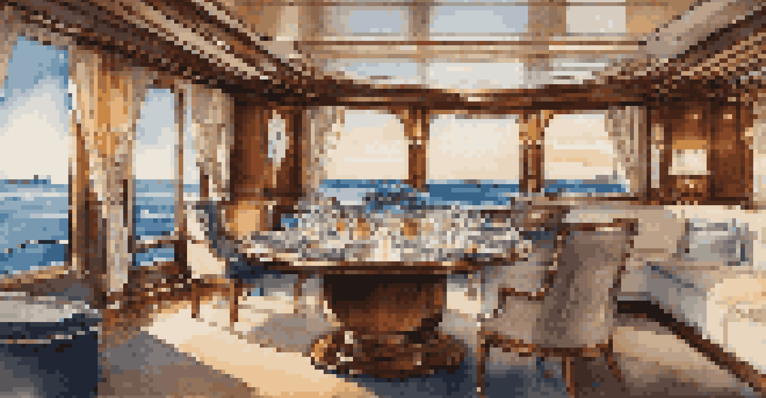 The elegant interior of a luxury yacht with ocean views and upscale decor.