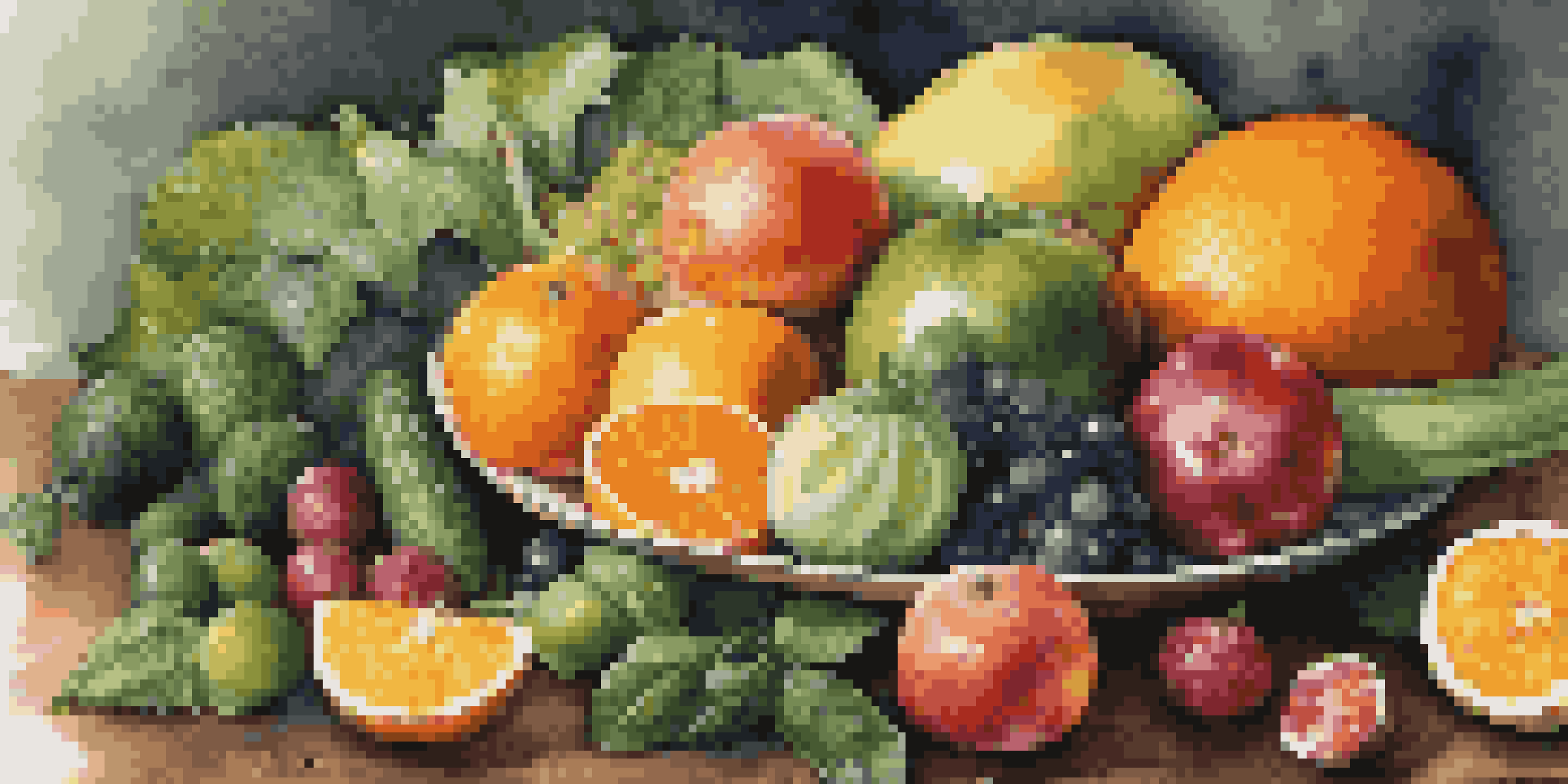 A plate filled with an assortment of colorful fruits and vegetables arranged on a wooden table, illuminated by soft natural light.