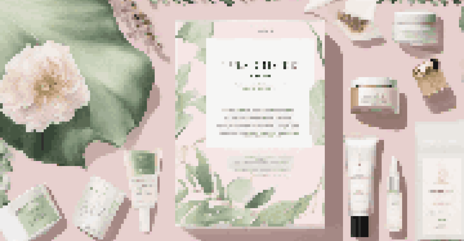 A flat lay of a skincare subscription box with a personalized questionnaire, set against a soft pastel background with greenery.