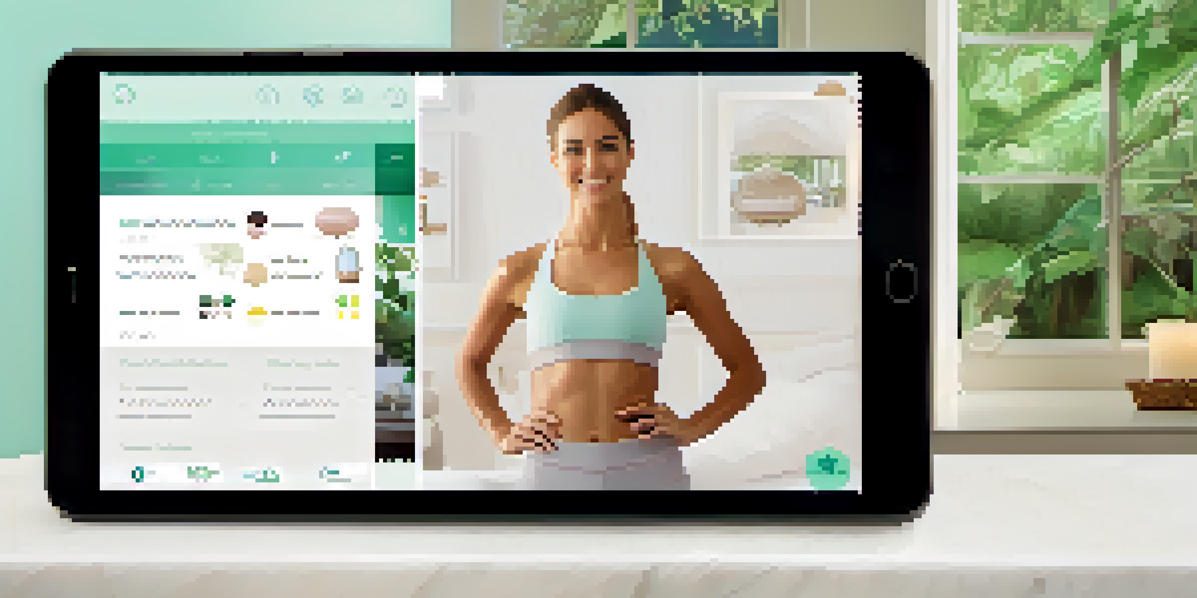 A tablet showcasing a wellness app interface with a spa setting in the background, featuring calming colors and elegant design.