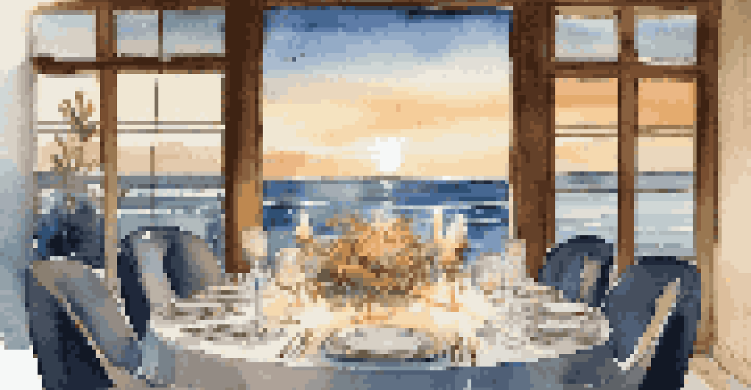 An elegant dining area at a coastal retreat with organic meals and ocean views.