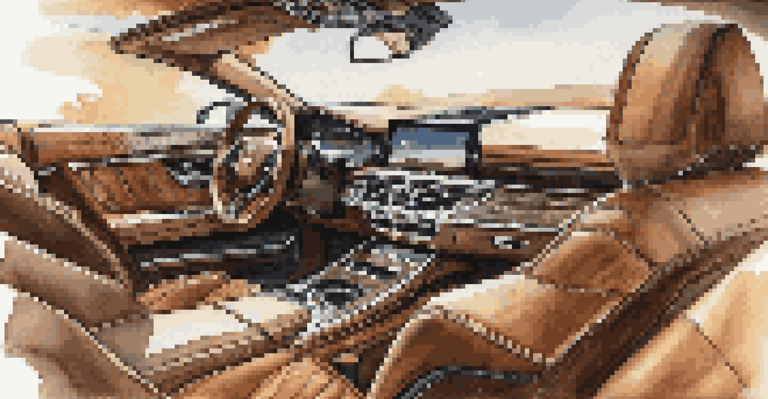 Close-up of a luxury car's interior, highlighting leather seats and wooden dashboard with natural light.