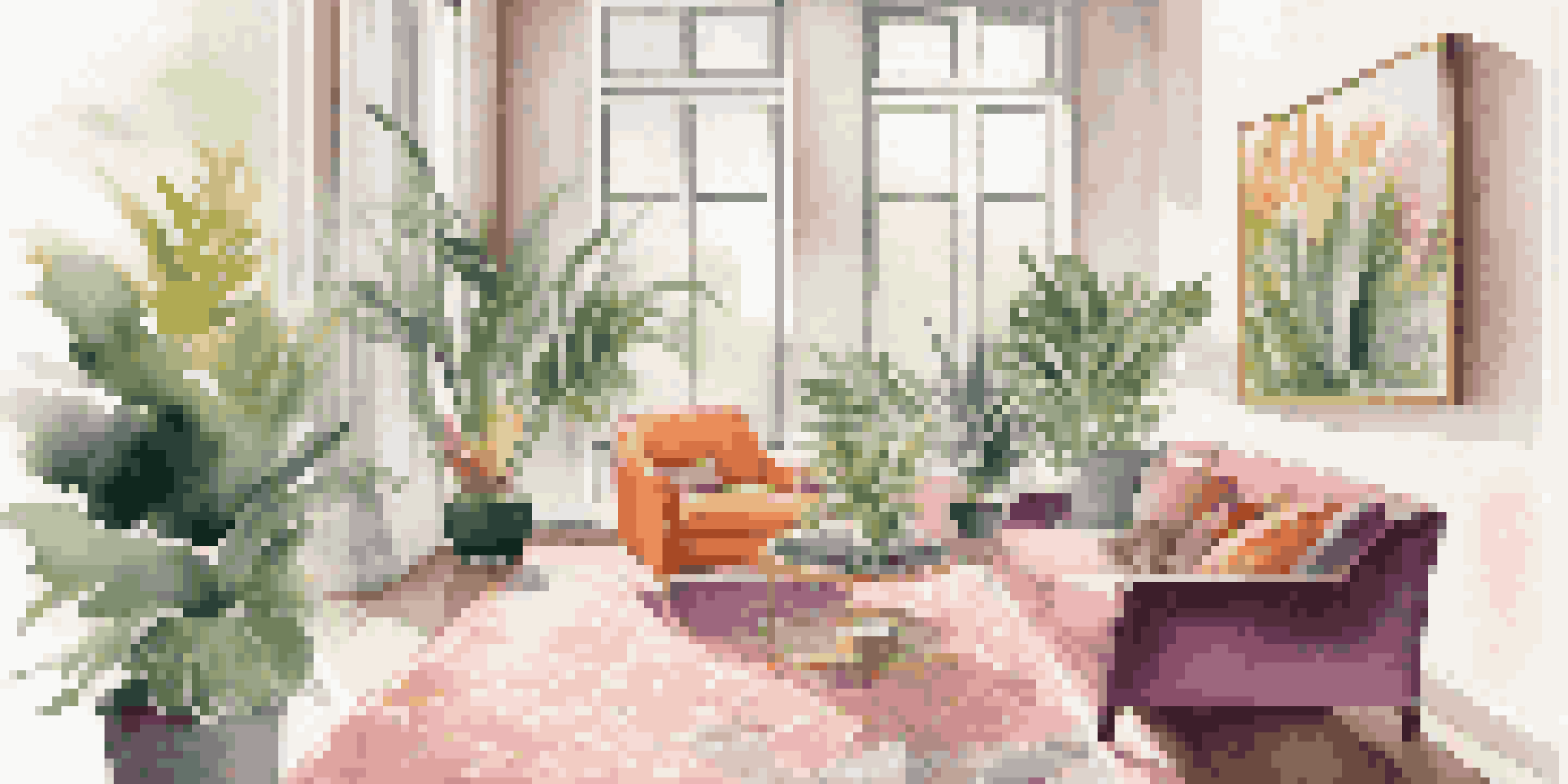 A stylish wellness coaching studio with a vibrant outfit on a chair, enhanced by natural light and lush plants, creating a luxurious atmosphere.