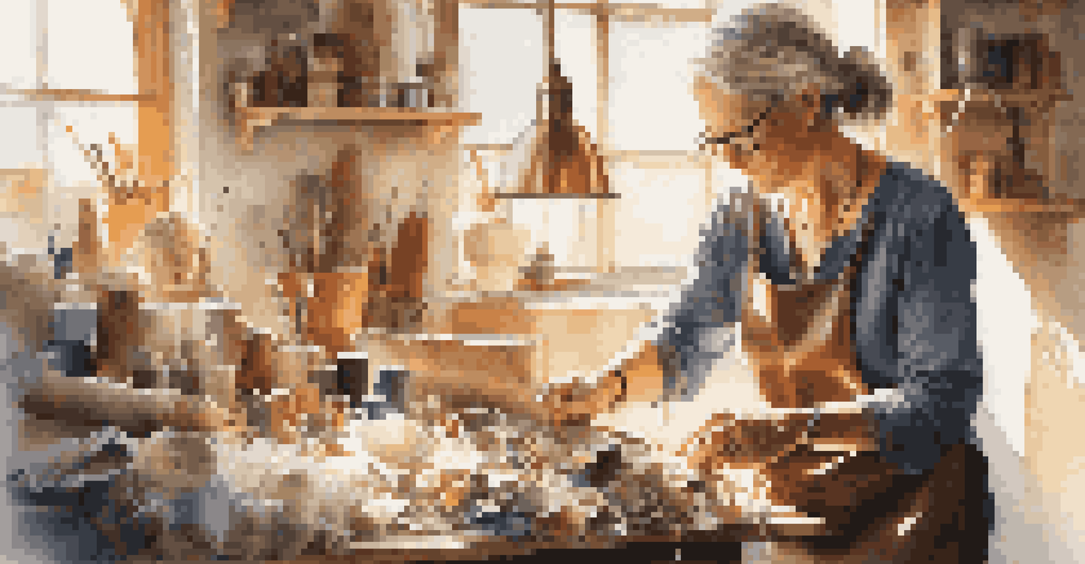 An artisan creating luxury accessories with sustainable materials in a bright workshop.