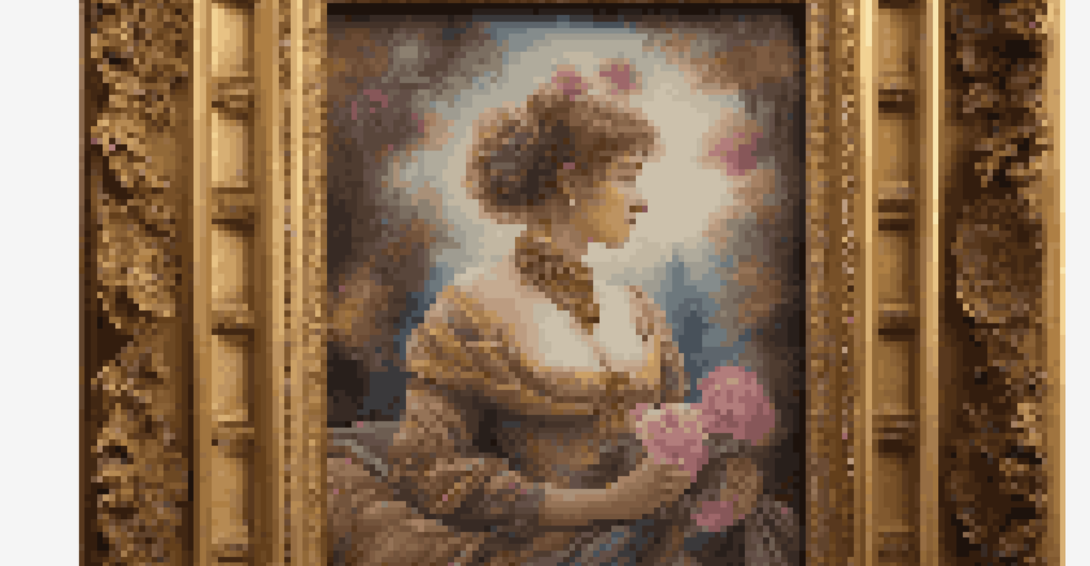 An ornate gold leaf frame surrounding a classic oil painting of a historical figure, showcasing intricate details and rich colors.