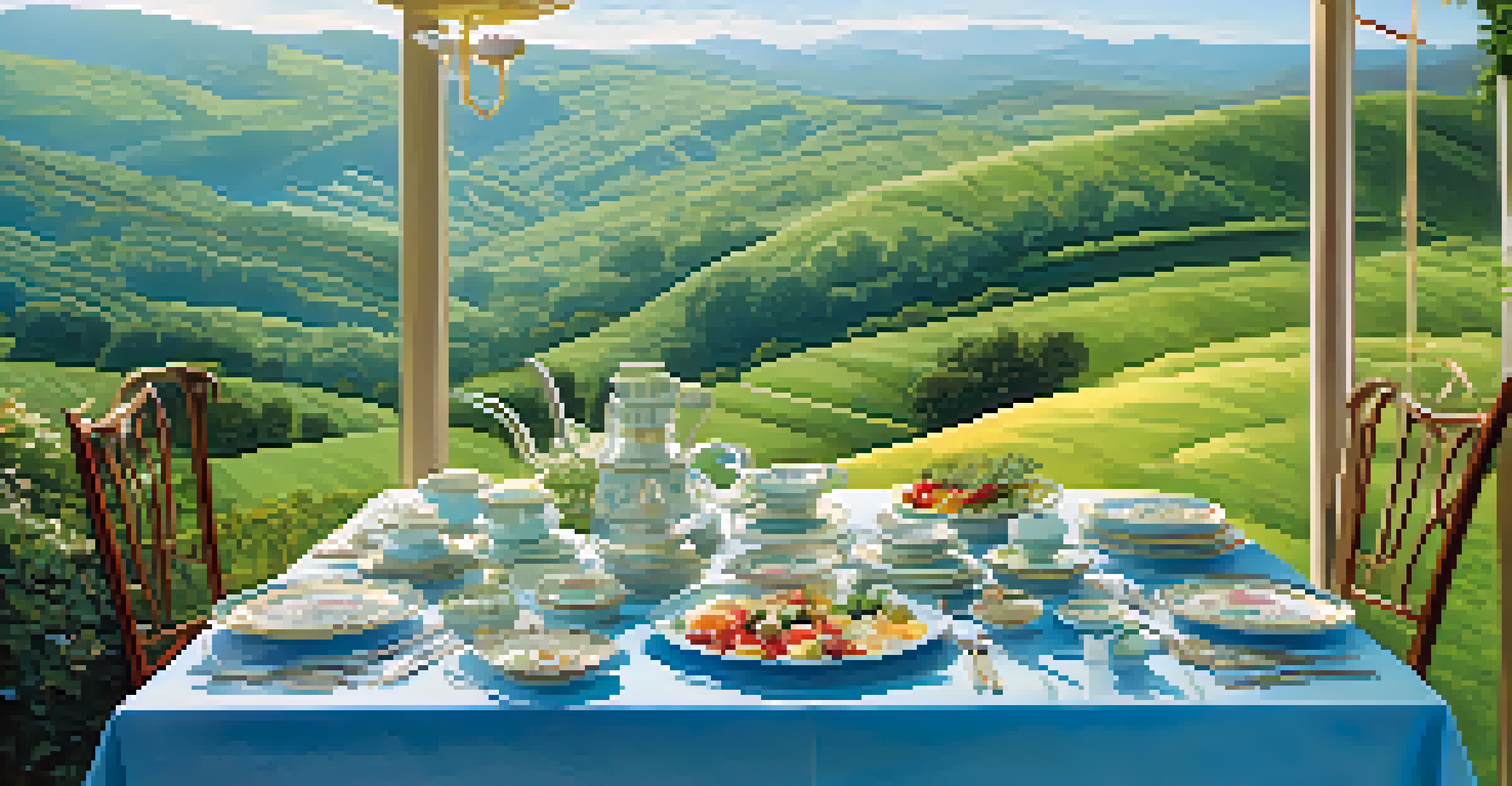 Aerial view of a sky dining setup with a long table in a scenic landscape.