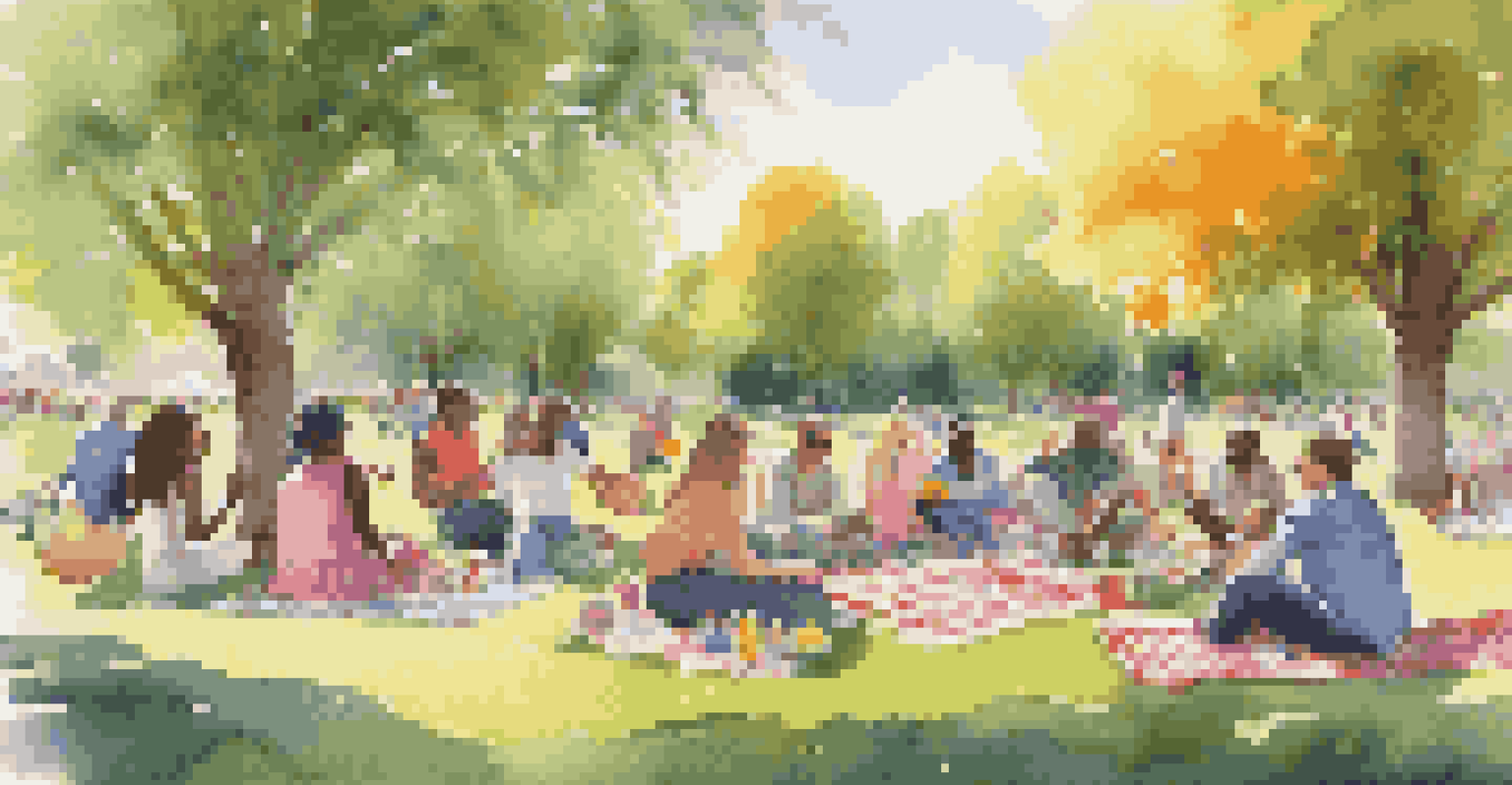 A group of diverse people enjoying a picnic in a park, laughing and interacting without screens.