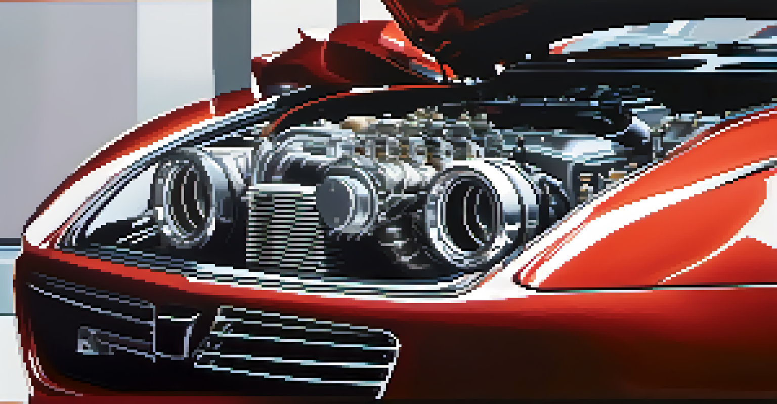 Close-up of a luxury performance car engine showcasing advanced engineering.