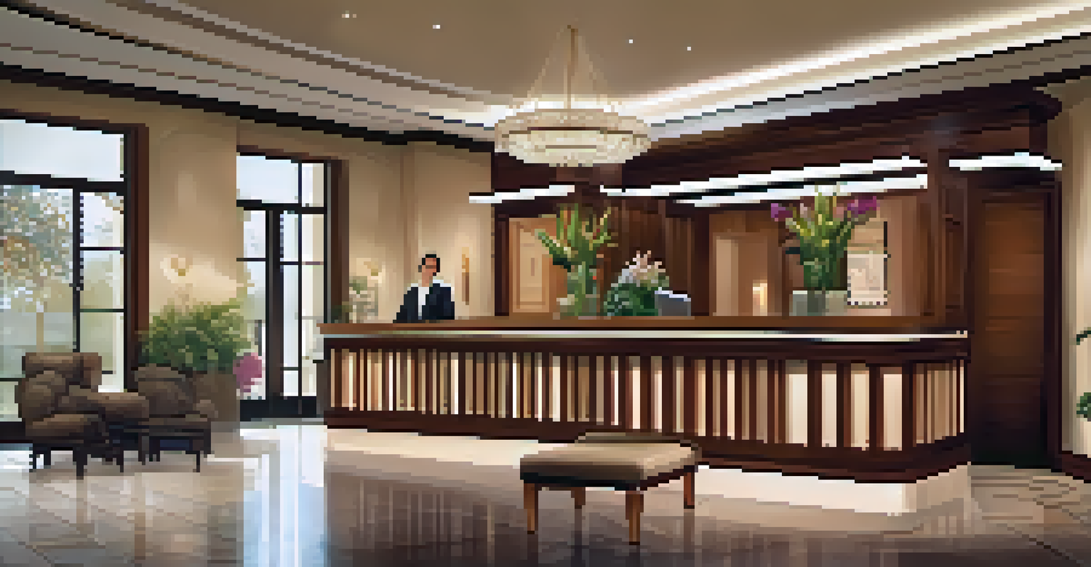 An inviting spa reception area with wooden decor, plush seating, and a smiling receptionist.