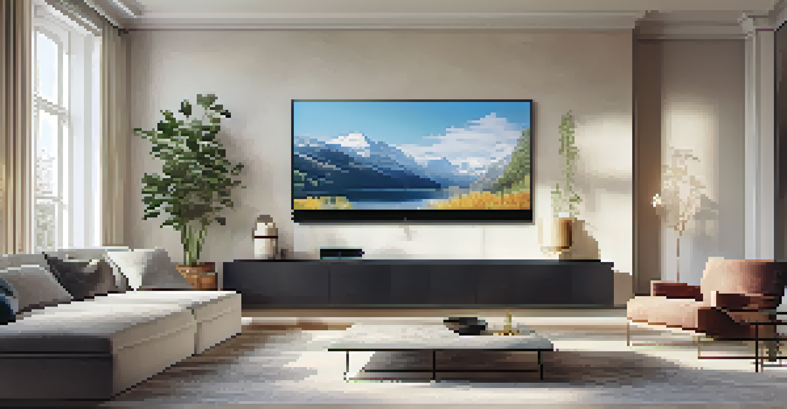 An elegant living room with a luxury soundbar mounted on the wall, surrounded by modern furniture and natural light.