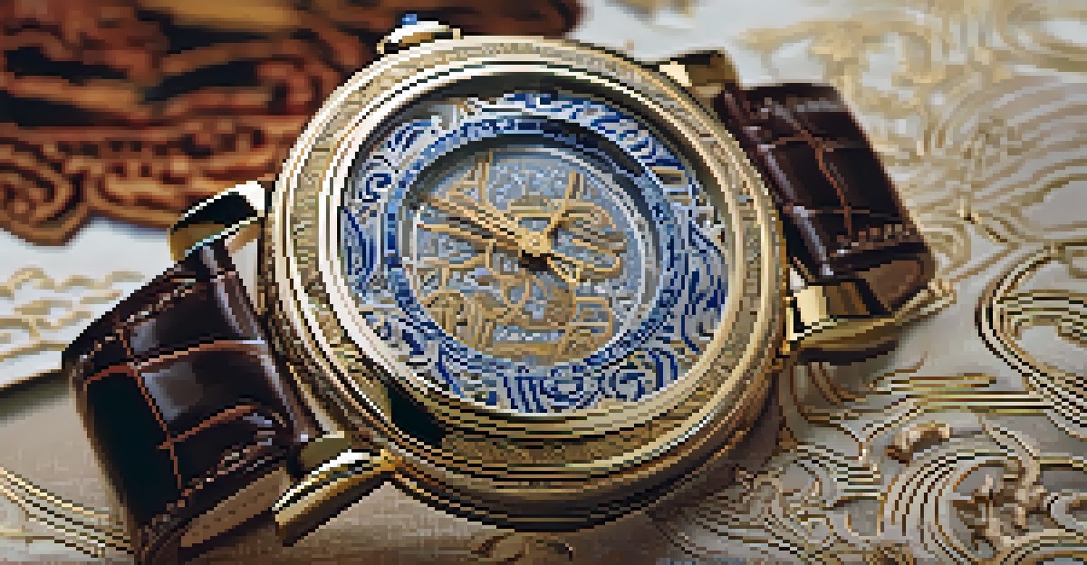A close-up of a luxury watch showcasing detailed craftsmanship, placed on a textured fabric background.