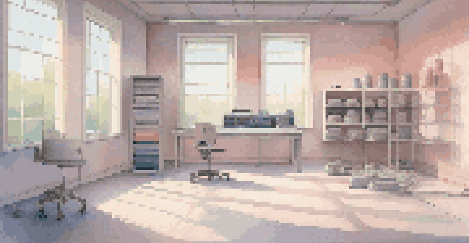 A climate-controlled room for storing photography equipment with natural light and organized camera gear.