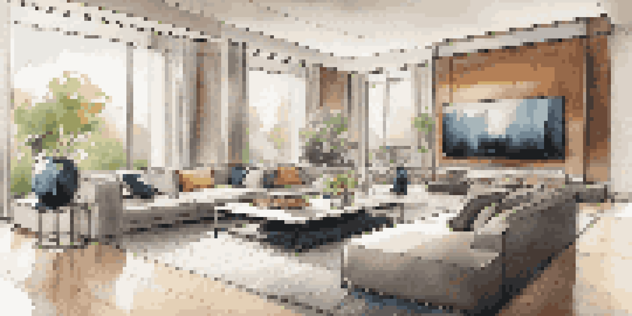 A modern living room with luxury decor and a touchscreen panel for smart home automation.
