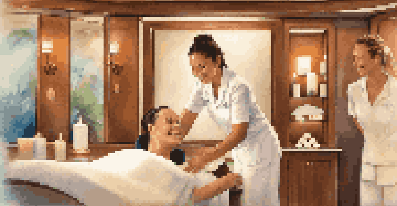 A friendly staff member assisting guests at a luxury cruise spa, creating a serene and relaxing atmosphere.