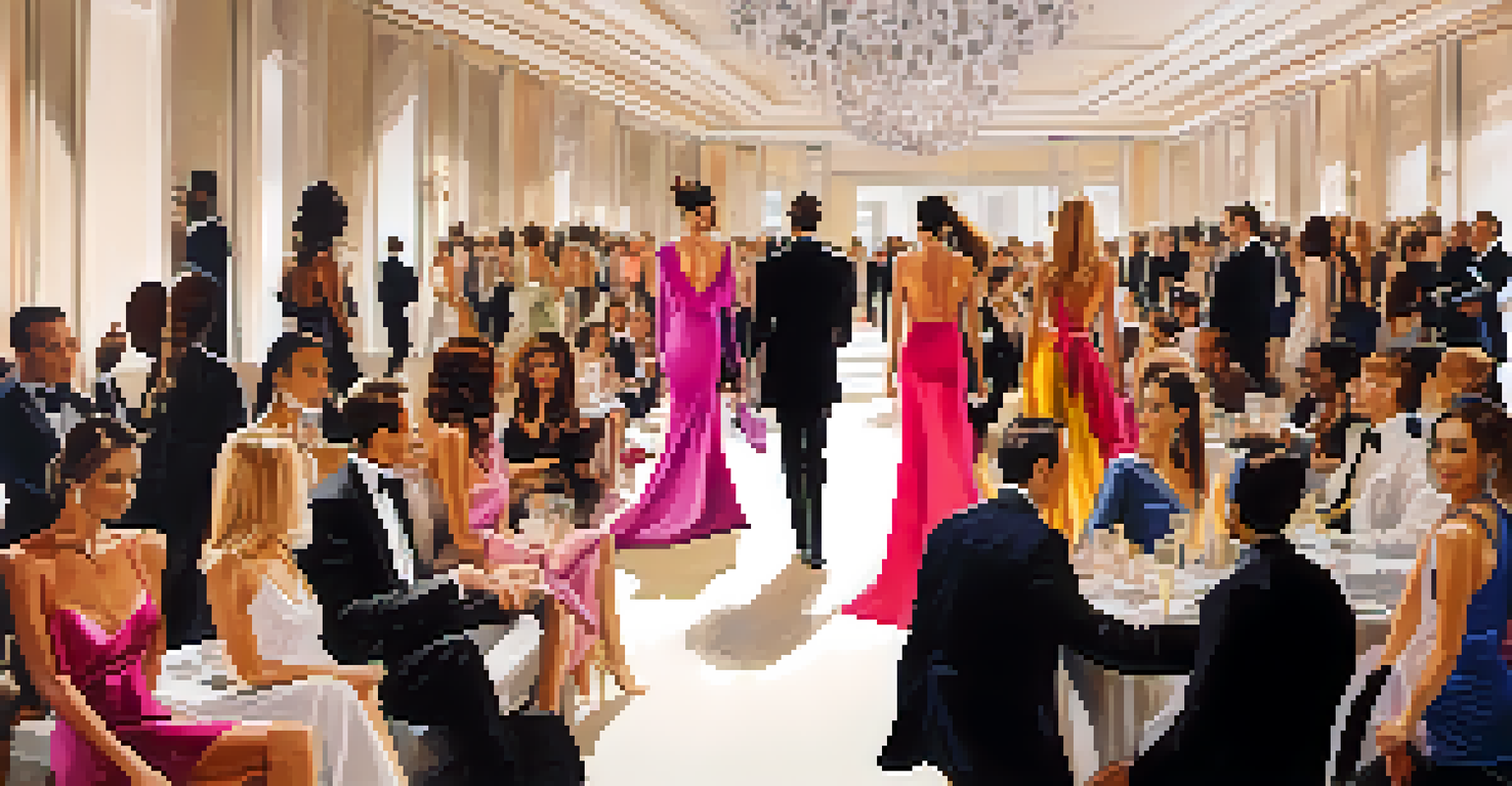 A lively fashion event with models on the runway and stylish guests enjoying the luxury rental experience.