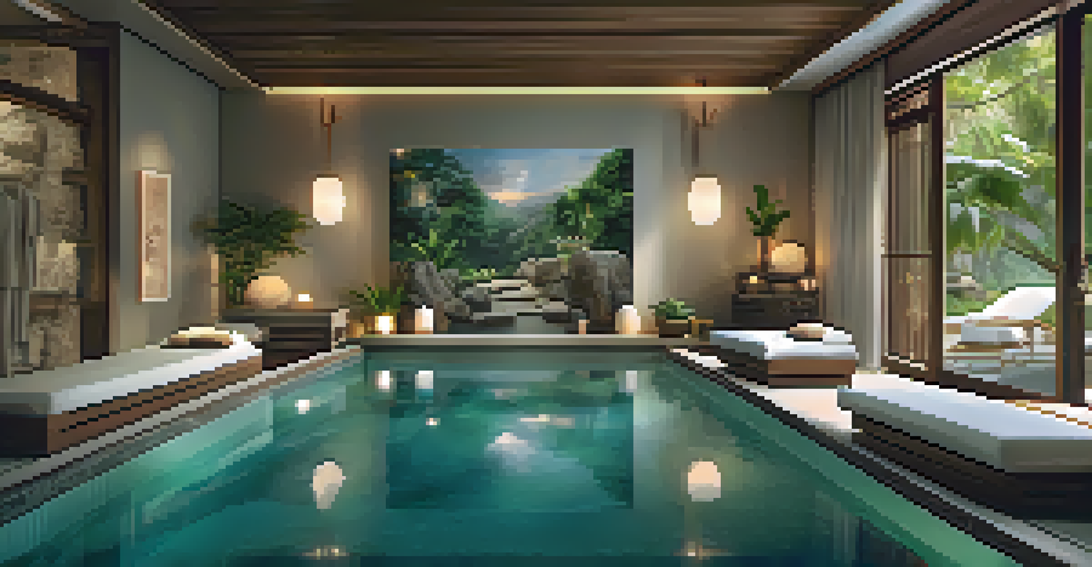 A peaceful spa environment where a family is enjoying a massage together, surrounded by soft lighting and natural decor.