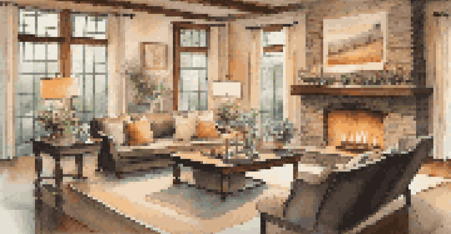 A cozy retreat center with a fireplace where a couple shares intimate moments, surrounded by candles and flowers.