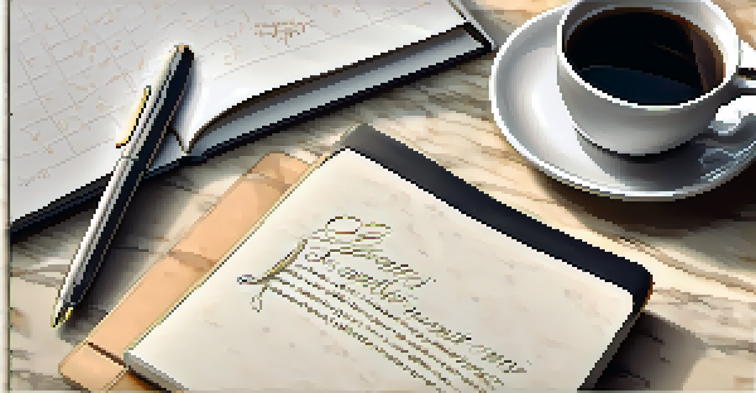 A marble desk with an elegant notebook, pen, and coffee, suggesting a coaching journey, with a motivational quote in the background.