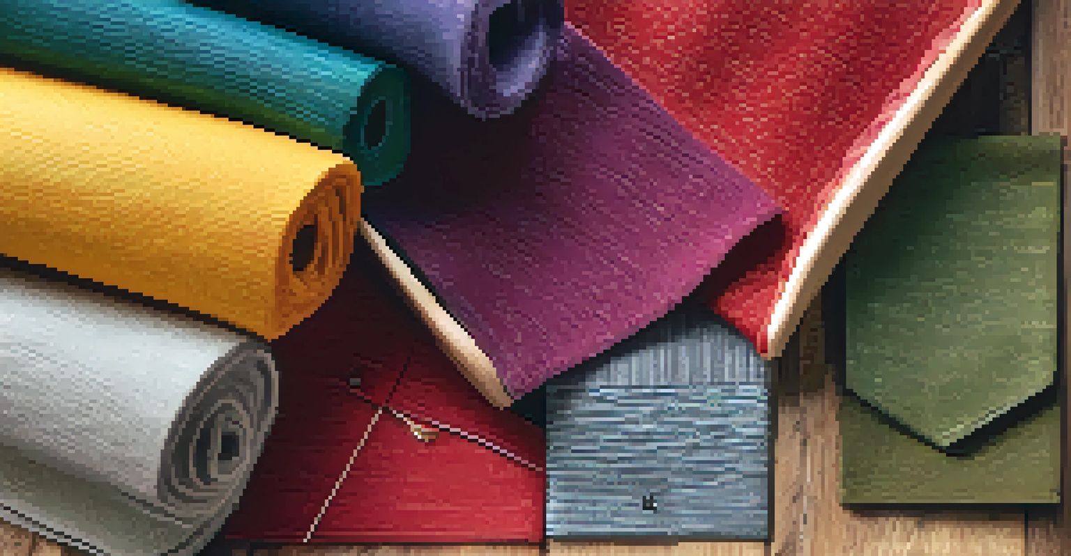 A close-up of innovative sustainable fabrics, showing vibrant colors and textures on a wooden surface with a tag.