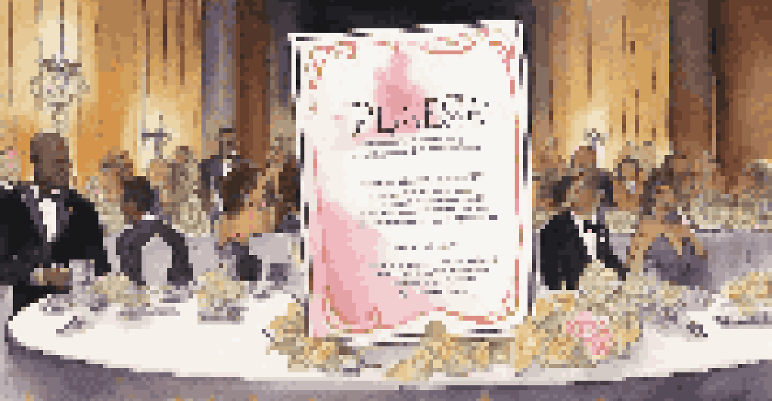 A beautifully designed pledge card on a table at a charity event, with elegant pens and soft lighting creating an inviting atmosphere.