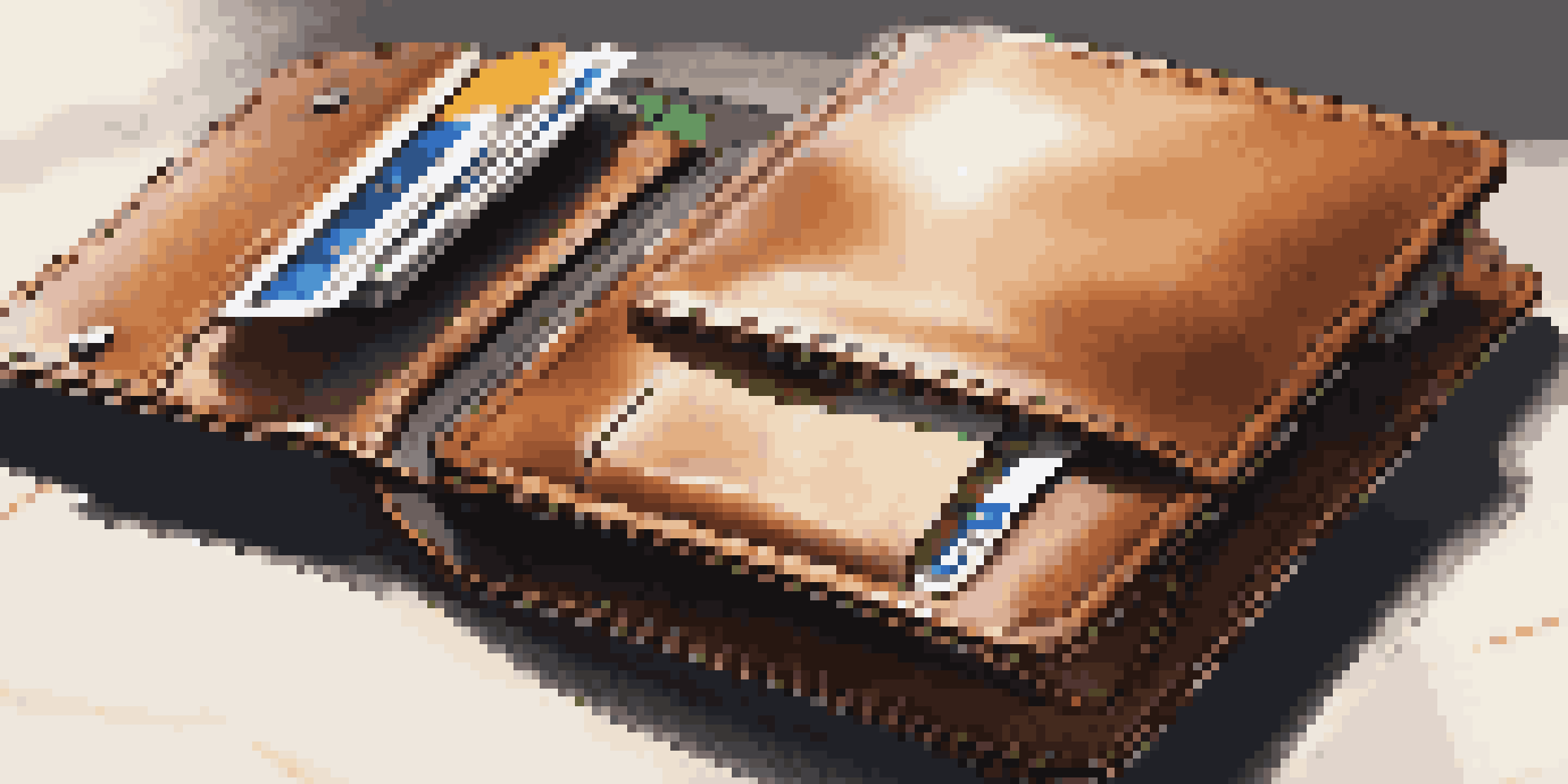 A close-up of a luxurious smart wallet made of premium leather, opened to show cash and cards, with warm lighting enhancing the wallet's texture.