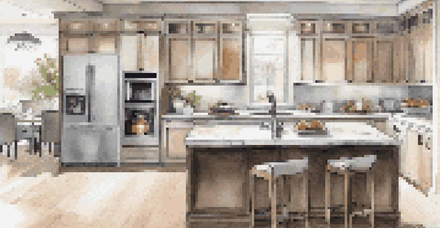 A modern kitchen with smart appliances, showing a user controlling the coffee maker with a smartphone, featuring bright LED lighting.
