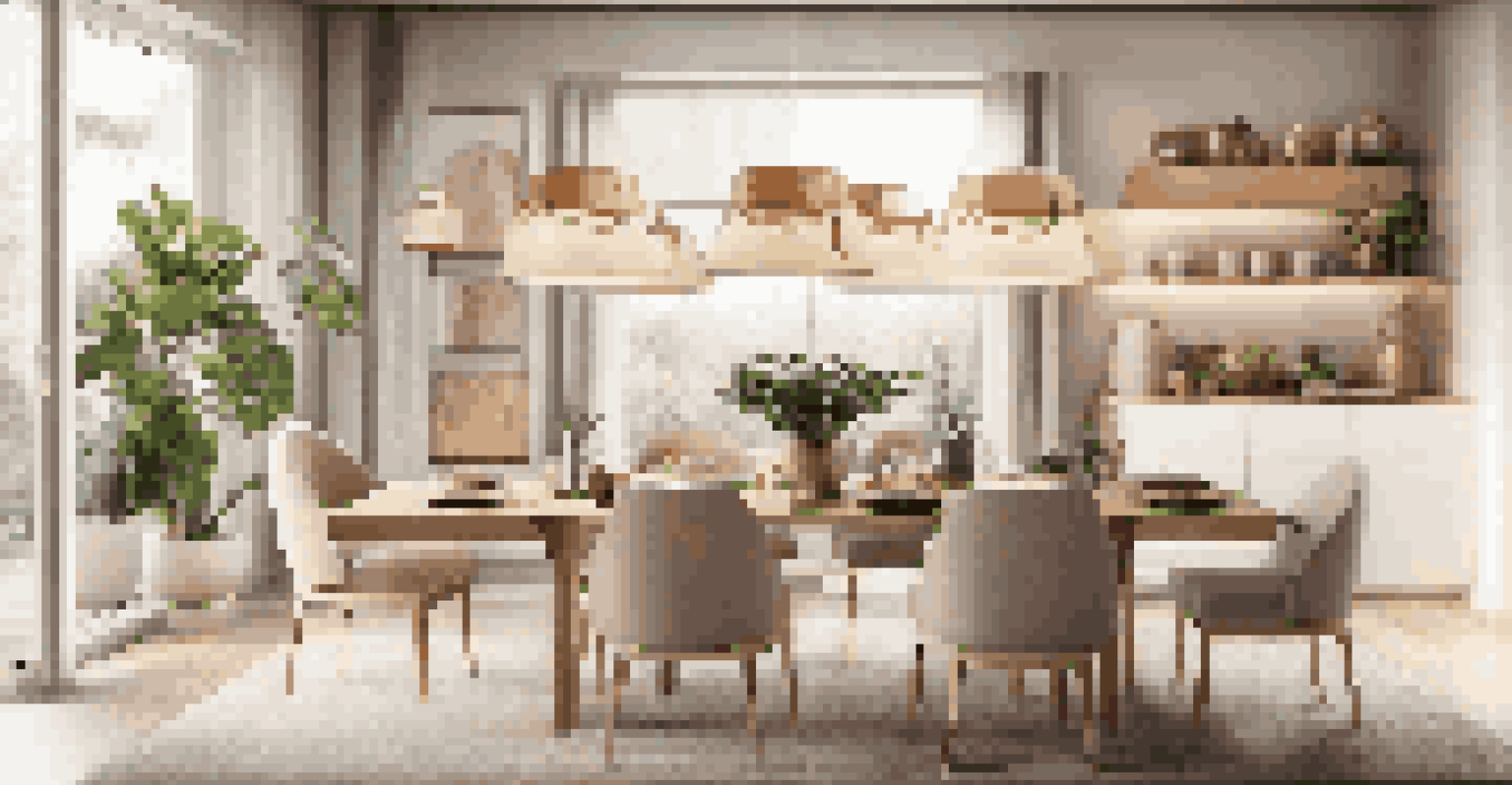 A chic dining area with warm lighting, elegant decor, and plants, embodying the principles of Feng Shui.