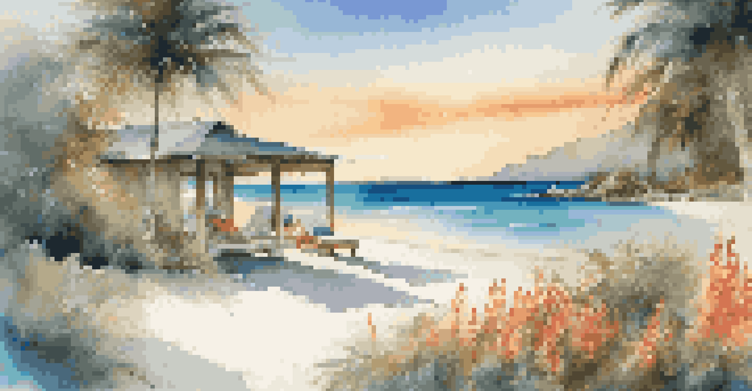 A serene beach scene with a private villa and sunset over crystal-clear waters at Zaya Nurai Island.