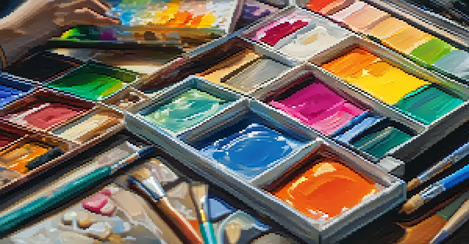 A creative professional deeply focused on their artwork, surrounded by vibrant colors and art supplies.