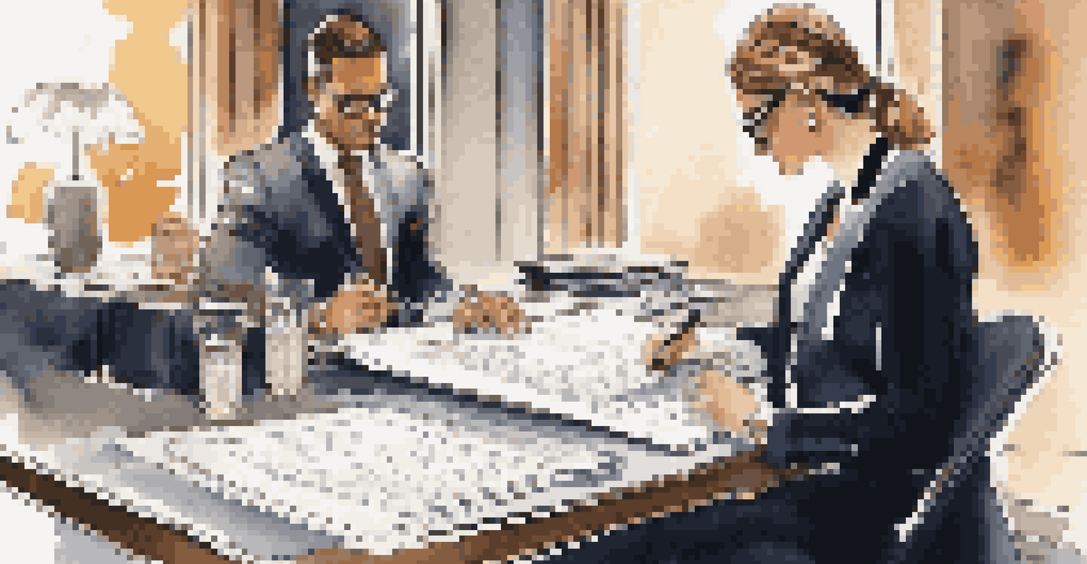 An event planner organizes budget sheets and contracts in a stylish office, surrounded by elegant décor.