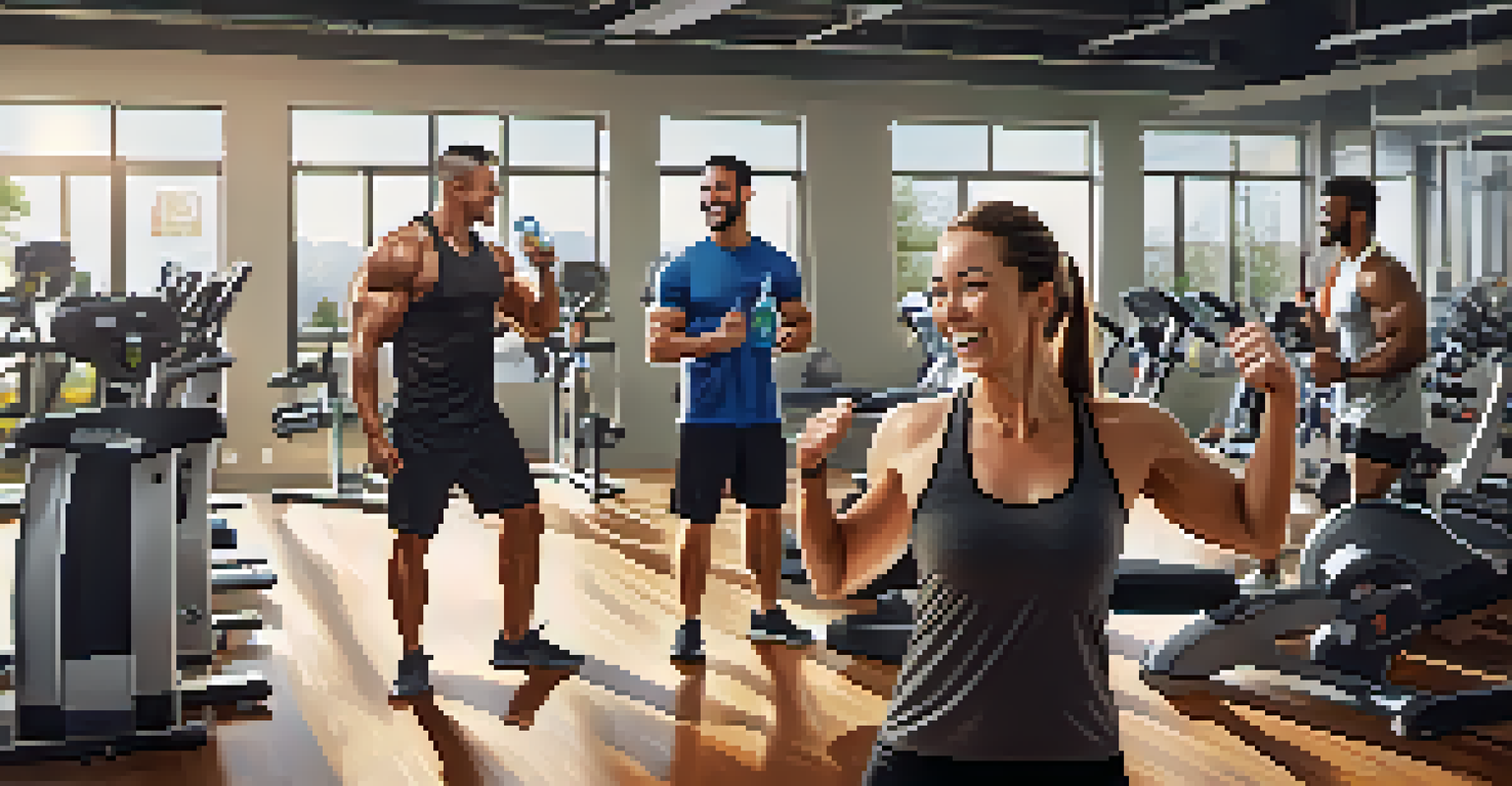 An elite client and trainer celebrate a fitness milestone together in a gym, exuding joy and achievement.