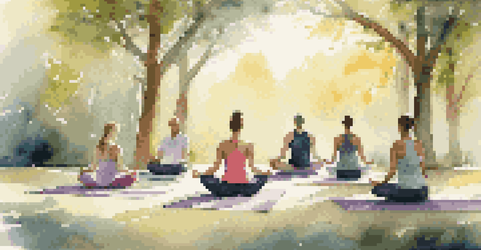 Participants meditating in a peaceful outdoor setting at a luxury fitness retreat, surrounded by nature and soft sunlight.