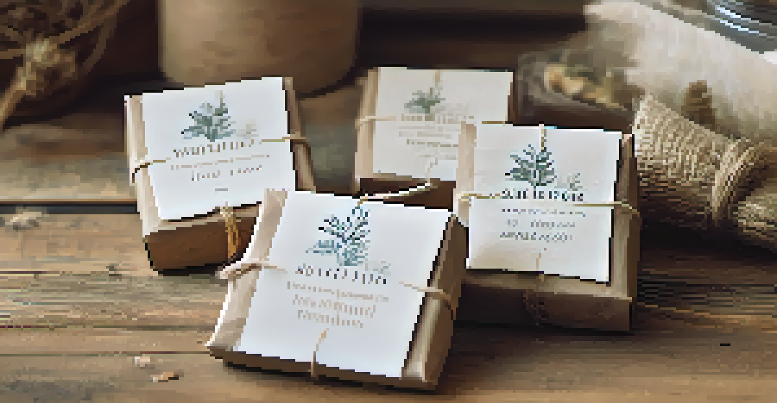 Close-up of eco-friendly custom favors on a rustic table, featuring seed packets and artisanal treats.