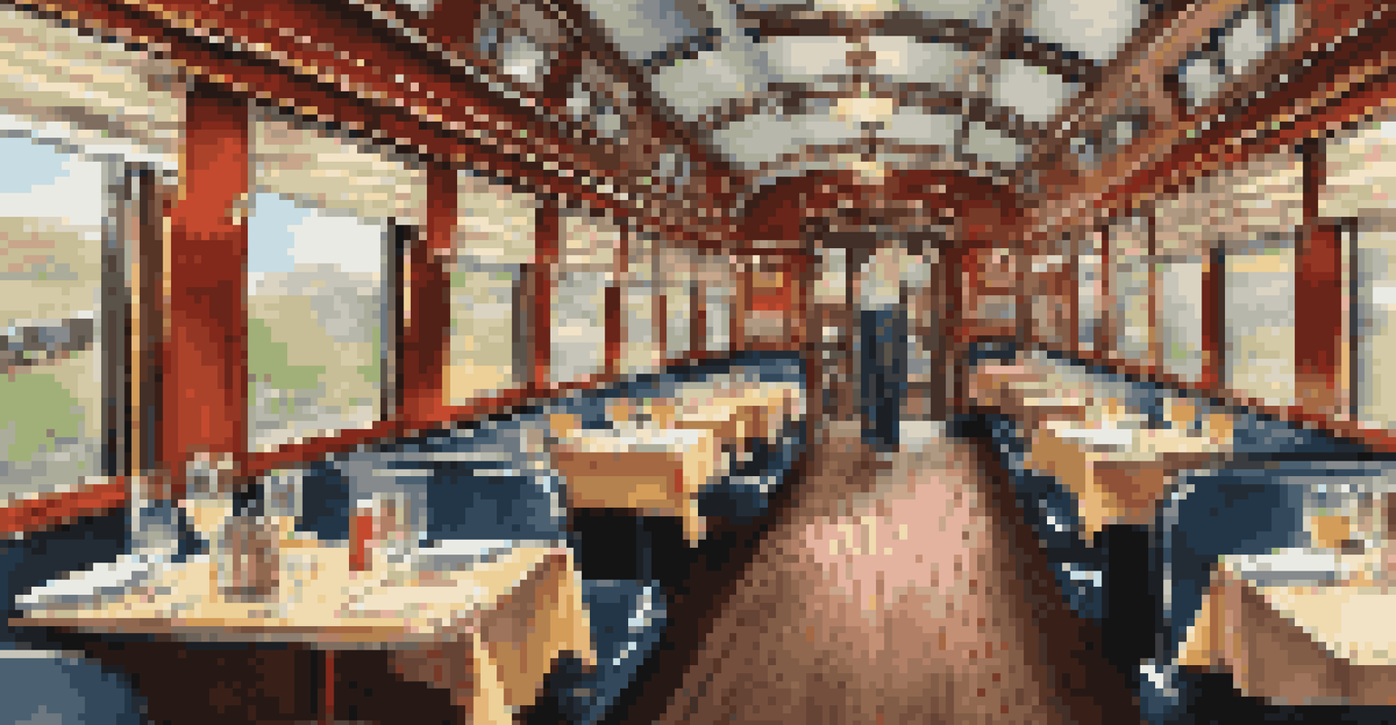 A pop-up restaurant inside a vintage train car, with diners enjoying their meals and a cozy atmosphere.