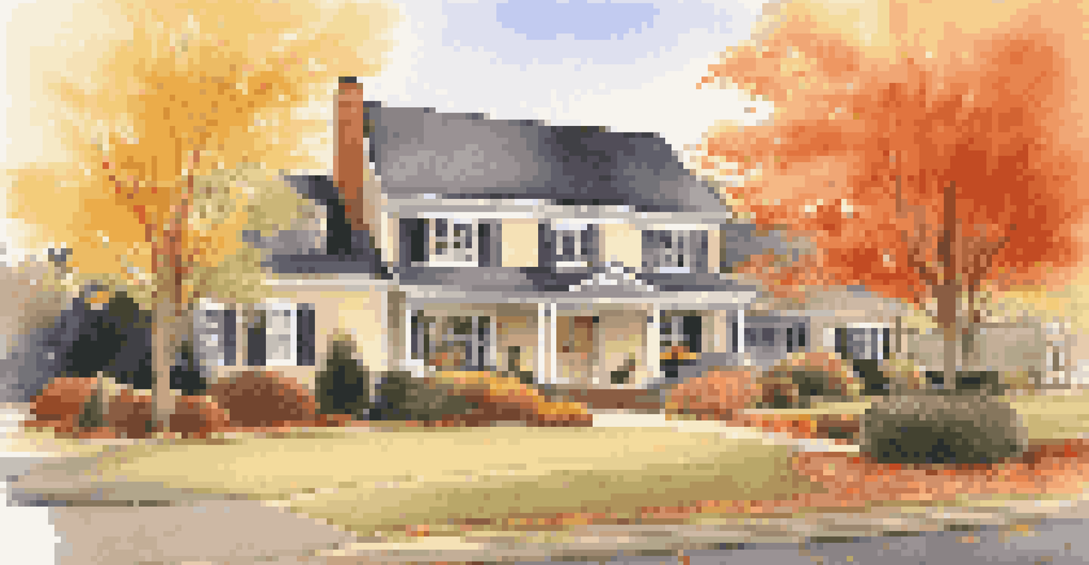 An autumn view of a luxury home with visible security features amidst colorful foliage.