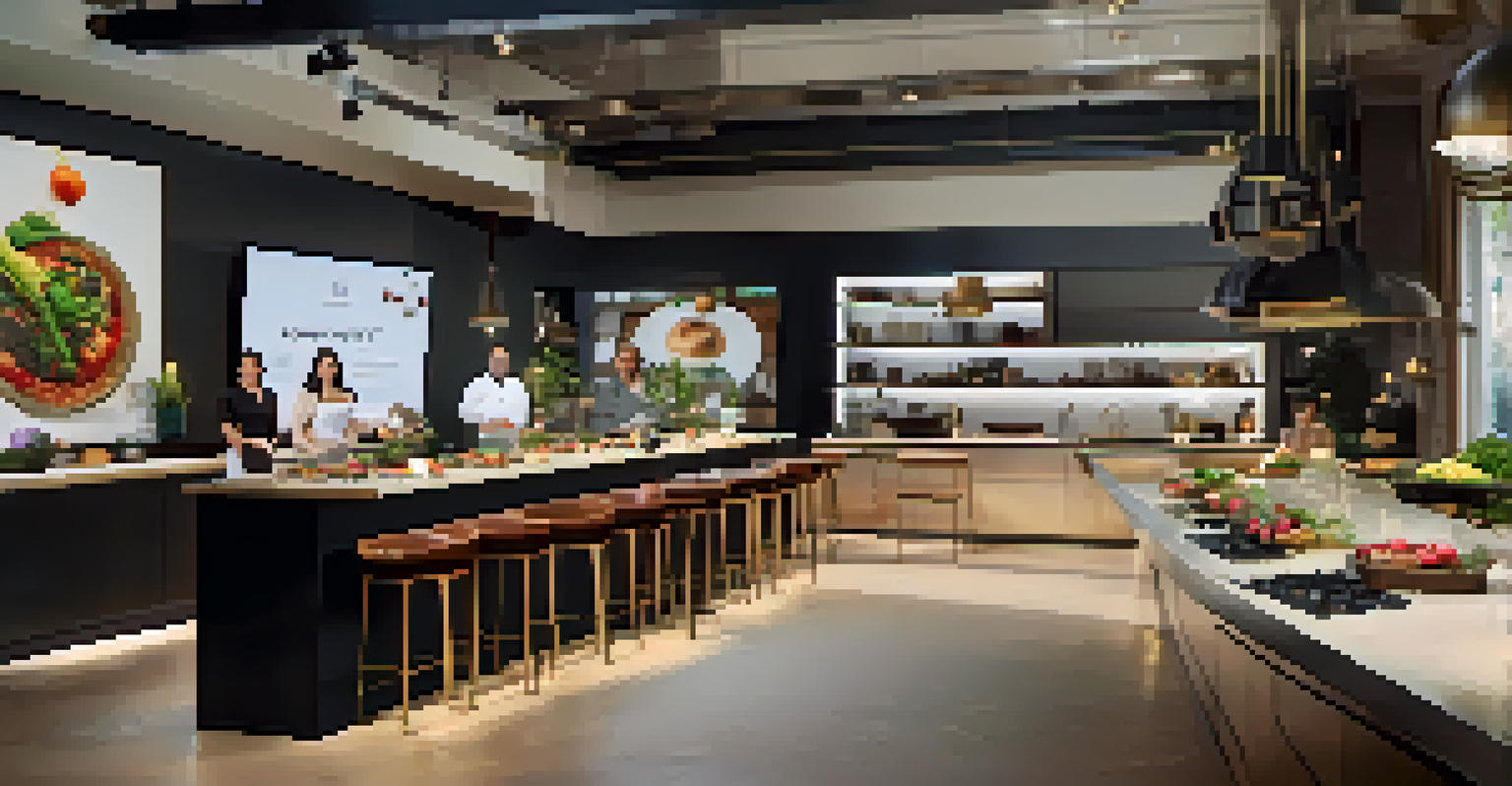 A virtual cooking class led by a renowned chef, with participants engaging from their kitchens and gourmet ingredients displayed.