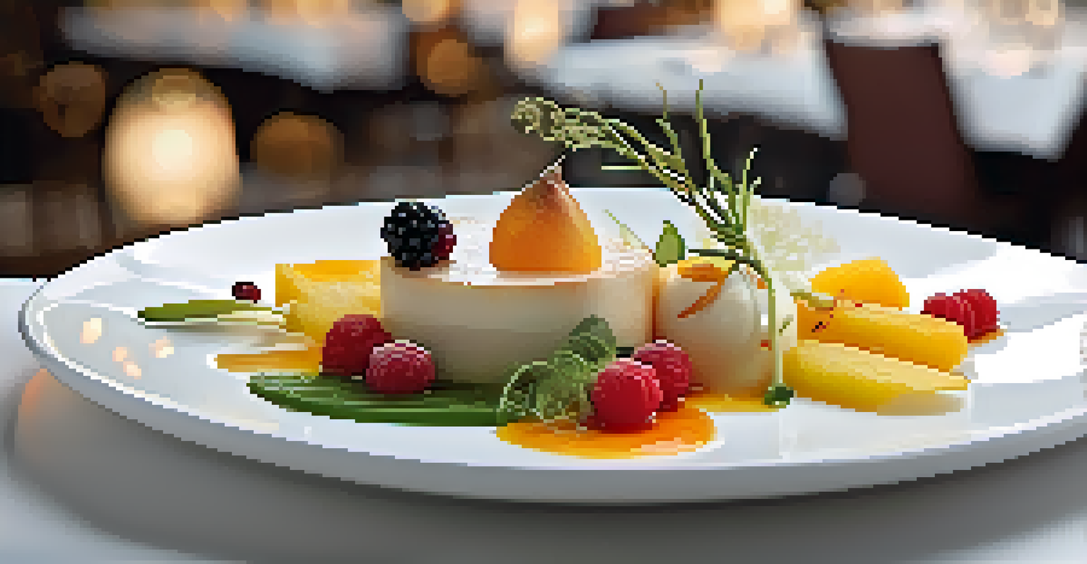 A gourmet dish artfully arranged with vibrant colors and garnishes on a white plate.