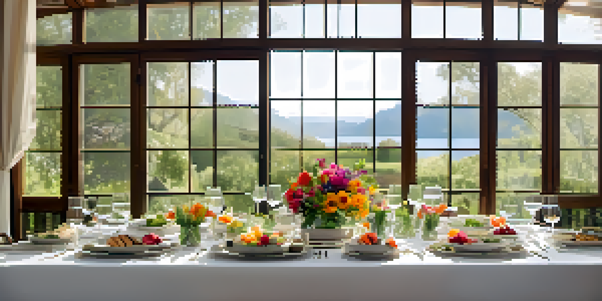 A dining table beautifully set with organic dishes and fresh flowers in a serene wellness retreat setting.