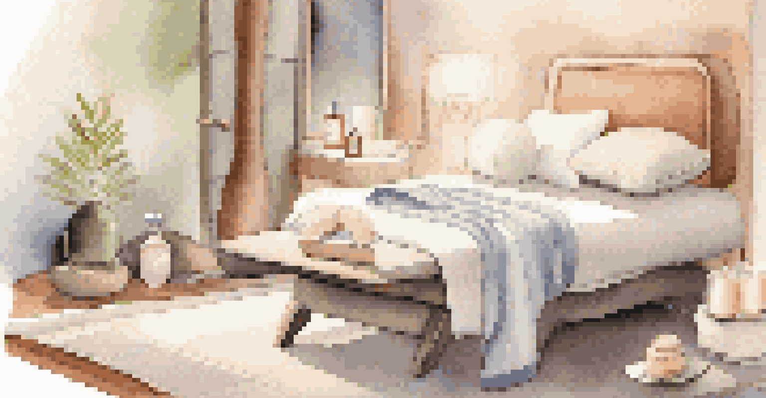 A soft robe and slippers on a plush towel next to a diffuser and skincare products, creating a tranquil spa atmosphere.