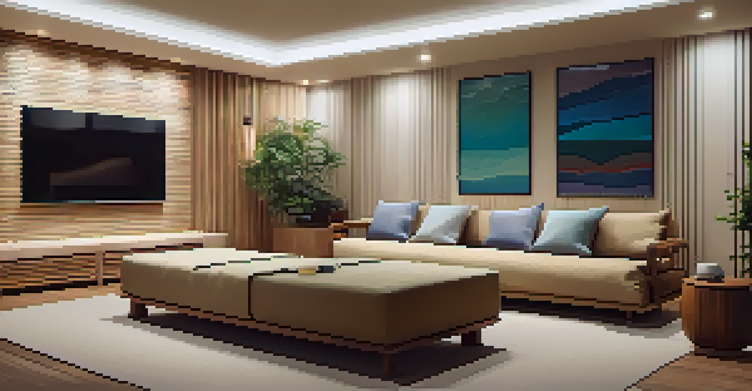 A cozy sound therapy room with comfortable seating, cushions, and dim lights, designed for relaxation.