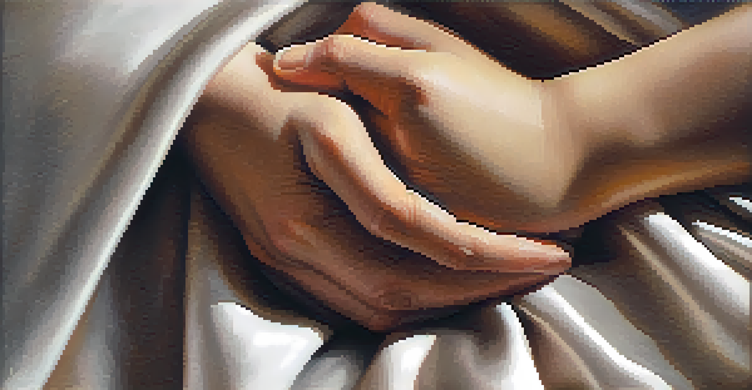 Close-up of two hands holding each other, symbolizing trust and healing in a softly lit room.